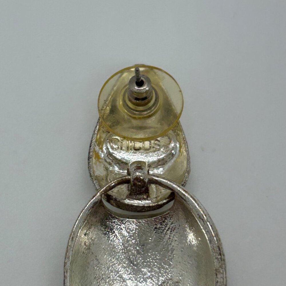 Vintage Chicos Earrings, Hammered Silvertone, Teardrop Dangle Statement - Picture 6 of 10